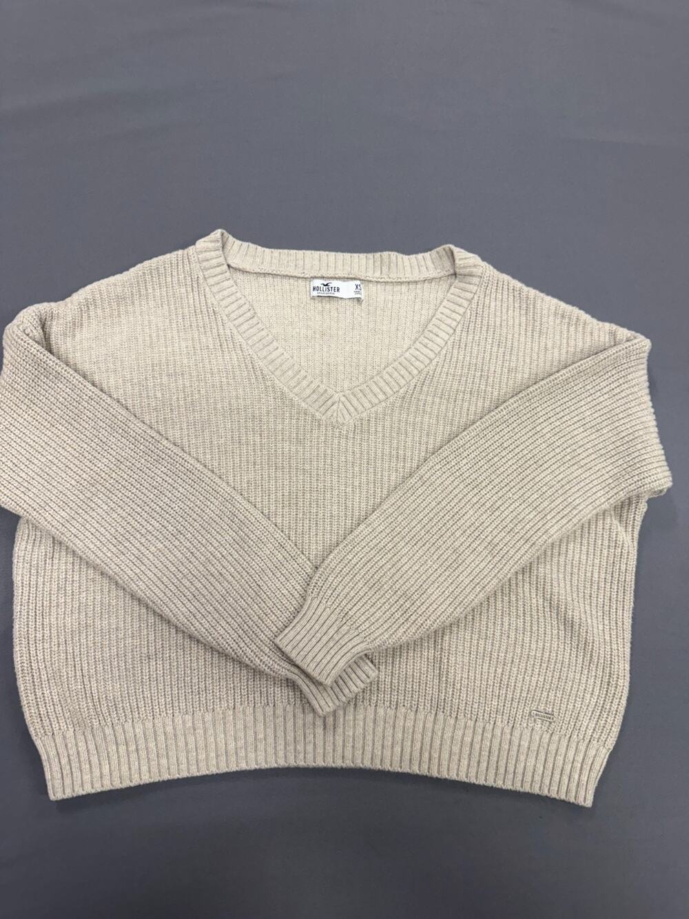 Hollister Women's Cropped Sweater Size XS Beige Cotton Blend Knit Pullover